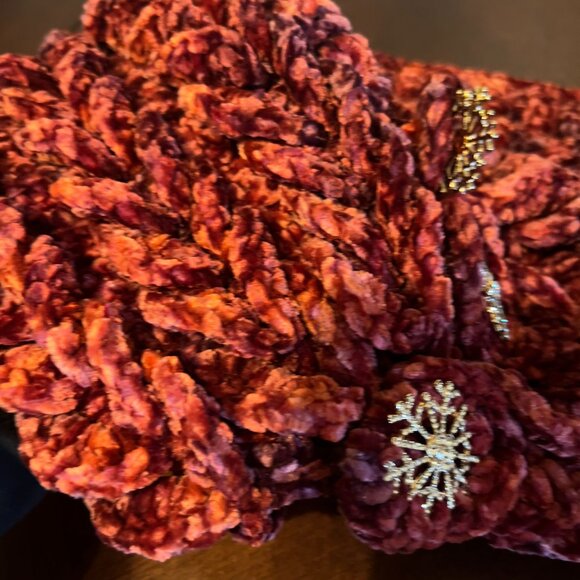 Handcrafted Red Crochet Scarf With Snowflake Accents By J&L Designs - Picture 2 of 3